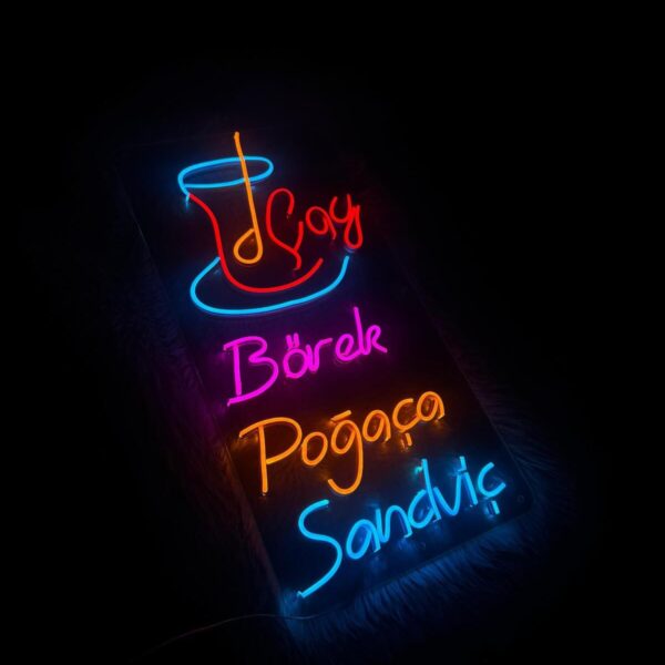 Çay Börek Poğaça Sandviç Dekoratif Duvar Aydınlatması Neon Led Yazı Cafe Restoran Pastane