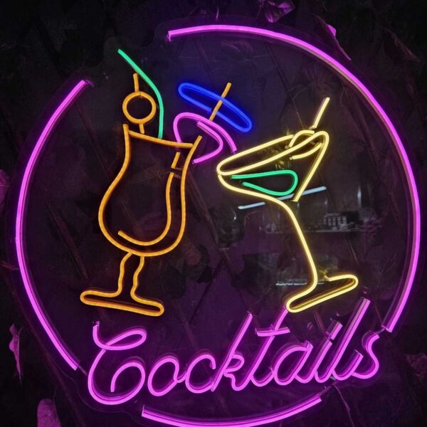 Cocktaıls Işıklı Neon Led Duvar Dekarasyon 60*60 Cm