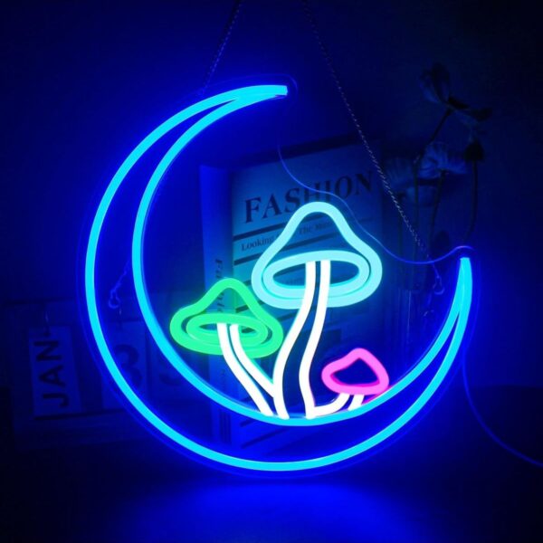 Ay ve Mantarlar Neon Led Tabela Dekoratif Aydınlatma