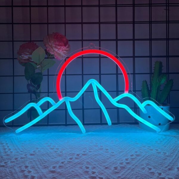 Dağ ve Güneş Neon Led Tabela Dekoratif Aydınlatma