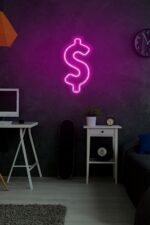 Dolar Logo Neon Duvar Dekoratif Aydınlatma Pembe - Görsel 3