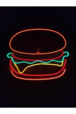 Hamburger Neon Led Burger Tabela Neon Duvar Dekorasyonu - Görsel 4