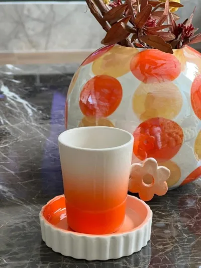 Çiçek Kulp Renkli Fincan MeggDecor