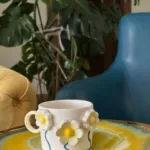 3 Papatya Çiçekli Renkli Fincan Kupa Mug