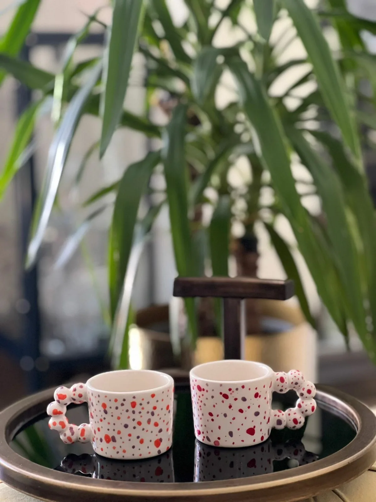 İkili Boncuk Kulp Rengarenk  Mug Fincan Kupa - Görsel 2