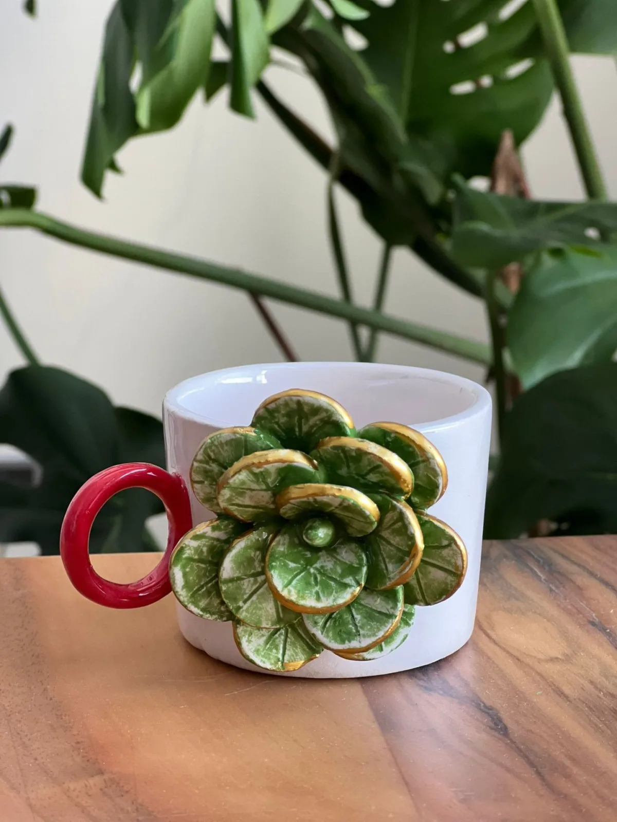 Yeşil Güllü Fincan Mug Altlığı ile - Görsel 1