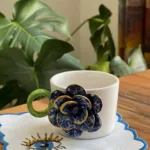 Lacivert Güllü Fincan Mug Altlığı ile