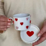 Meggdecor Pembe Kırmızı  Kalpli Kupa Mug