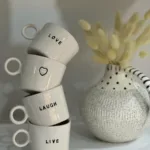 4lü  Love Live Laugh Kalp Duble Kahve Fincanı Seti