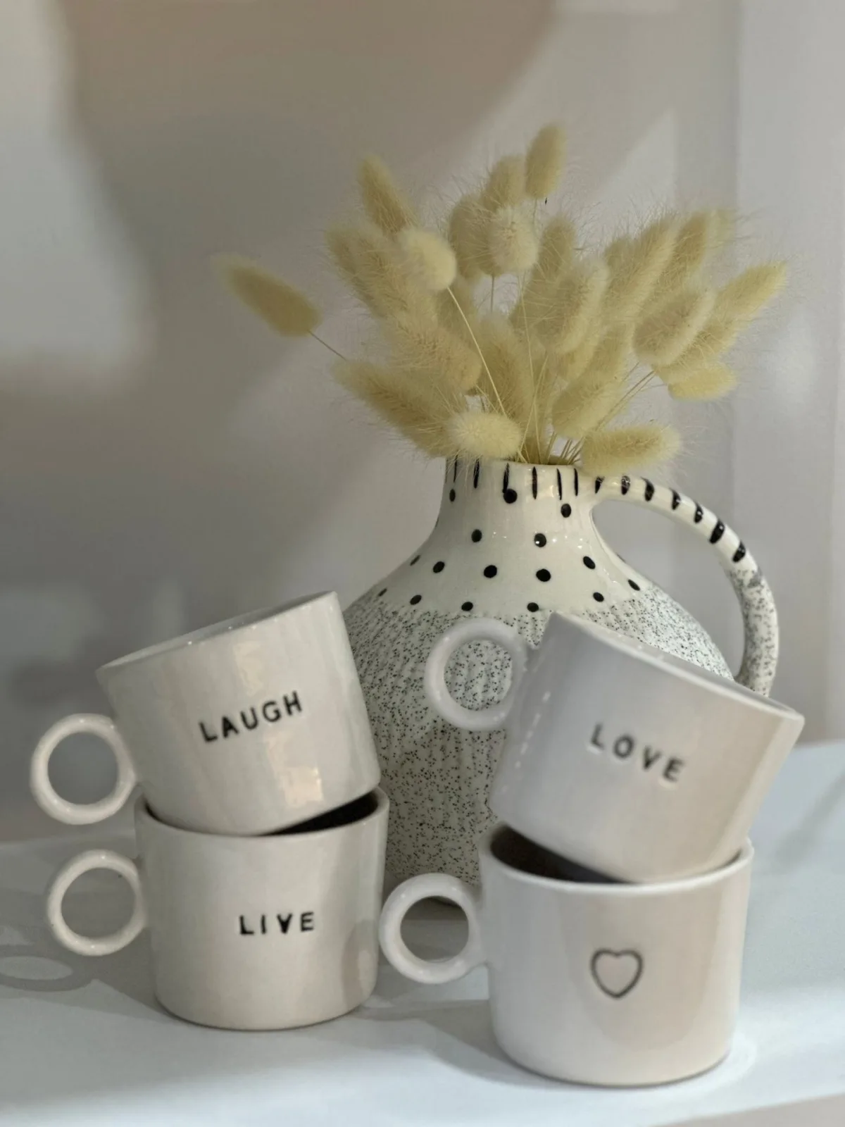 4lü  Love Live Laugh Kalp Duble Kahve Fincanı Seti - Görsel 3