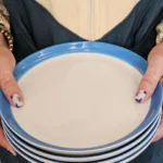 4 Adet Kalın Mavi Çizgili  21cm Pasta Tabağı