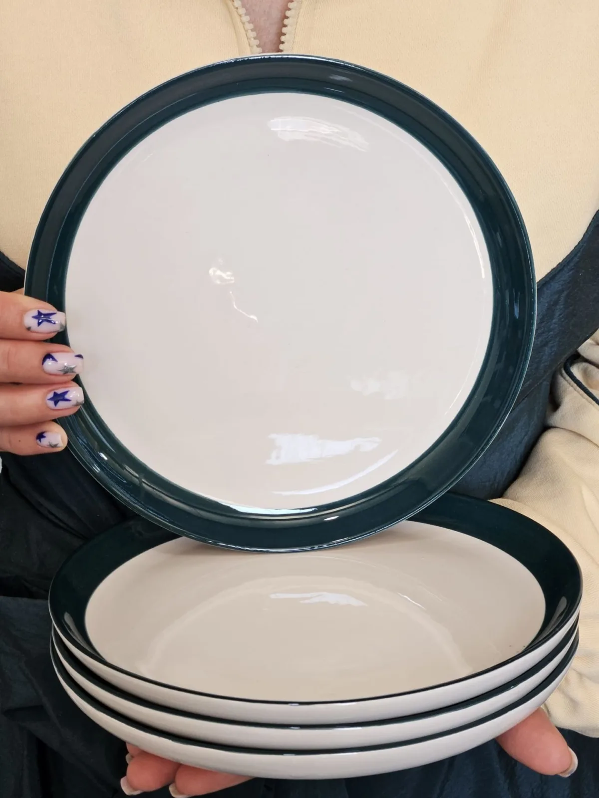 4 Adet Kalın Oxford Yeşili Çizgili  21cm Pasta Tabağı - Görsel 2