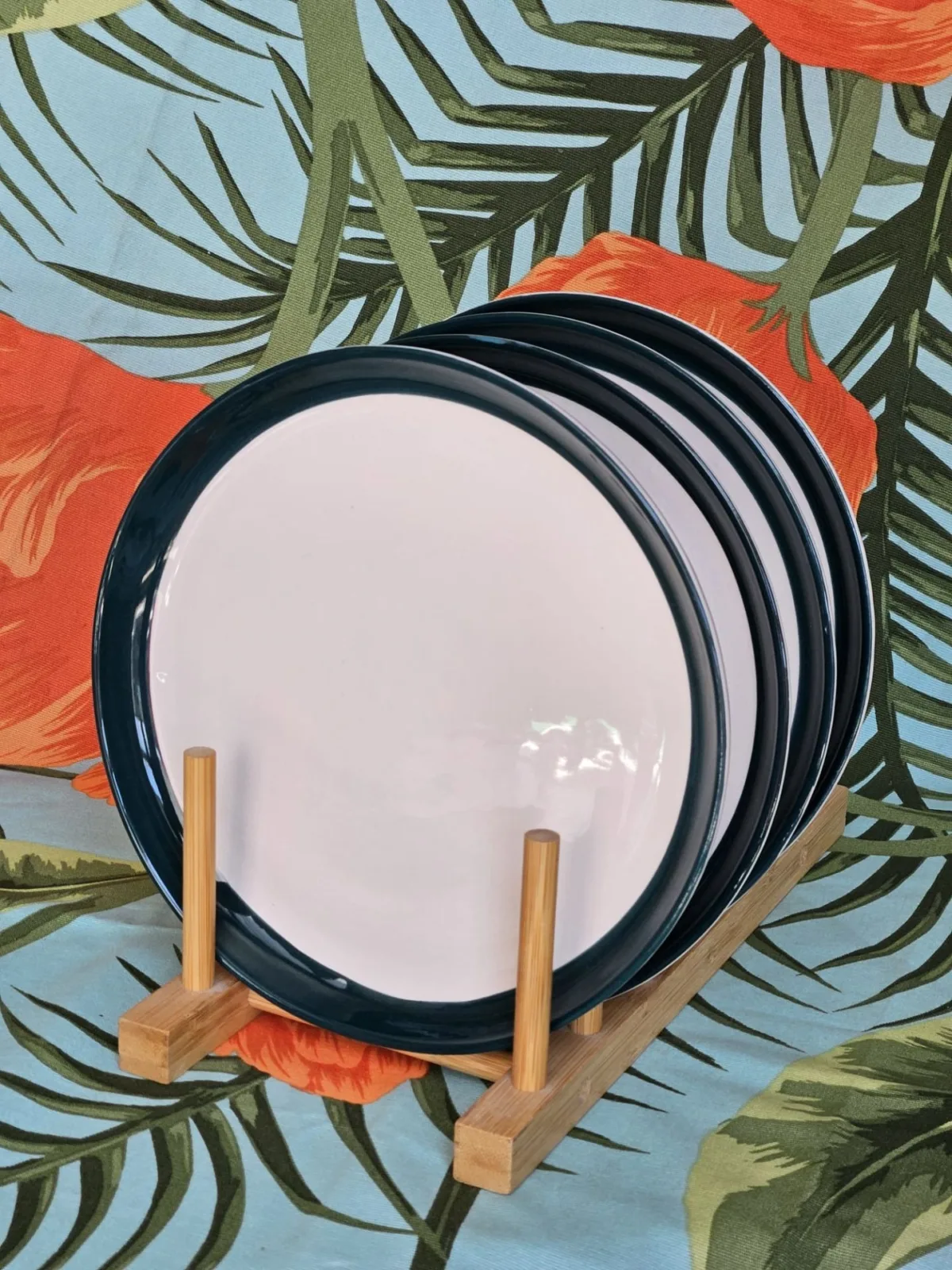 4 Adet Kalın Oxford Yeşili Çizgili  21cm Pasta Tabağı - Görsel 5