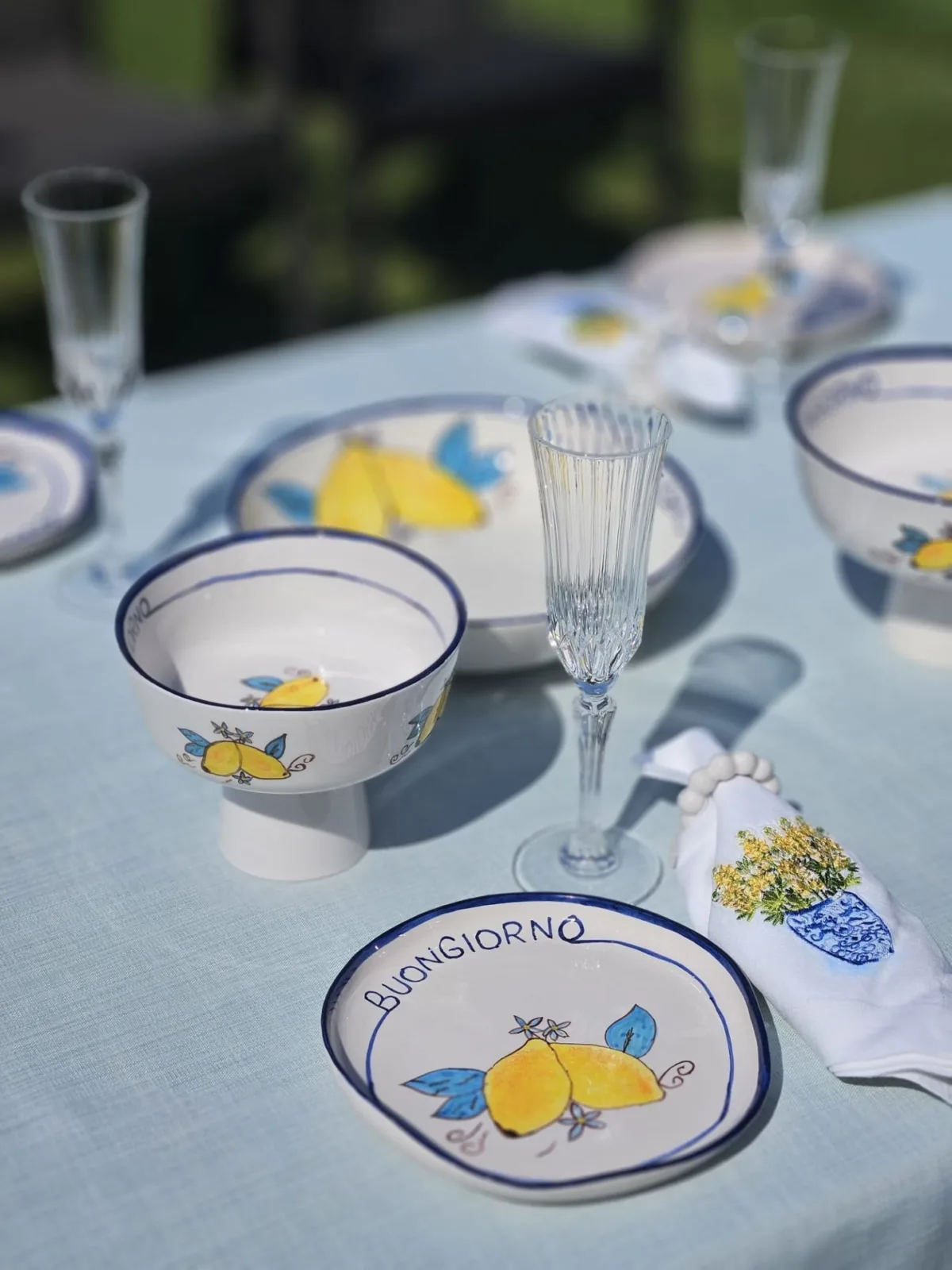 1 Adet El Yapımı El Boyaması Şekilsiz Formlu 21cm Seramik Tabak - Limon Desenli ''Buongiorno'' - Görsel 1