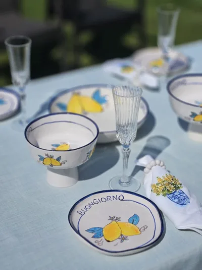 1 Adet El Yapımı El Boyaması Şekilsiz Formlu 21cm Seramik Tabak - Limon Desenli ''Buongiorno''