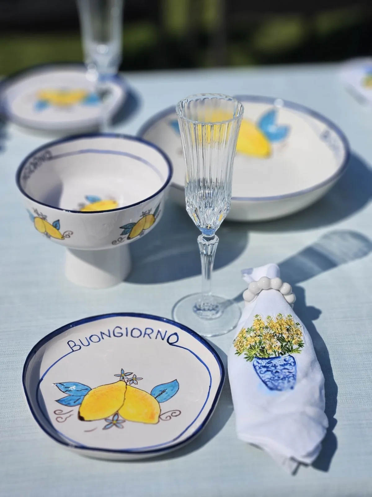 1 Adet El Yapımı El Boyaması Şekilsiz Formlu 21cm Seramik Tabak - Limon Desenli ''Buongiorno'' - Görsel 3