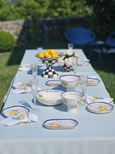 1 Adet El Yapımı El Boyaması 23*13cm Seramik Kayık Tabak - Limon Desenli ''Buongiorno''