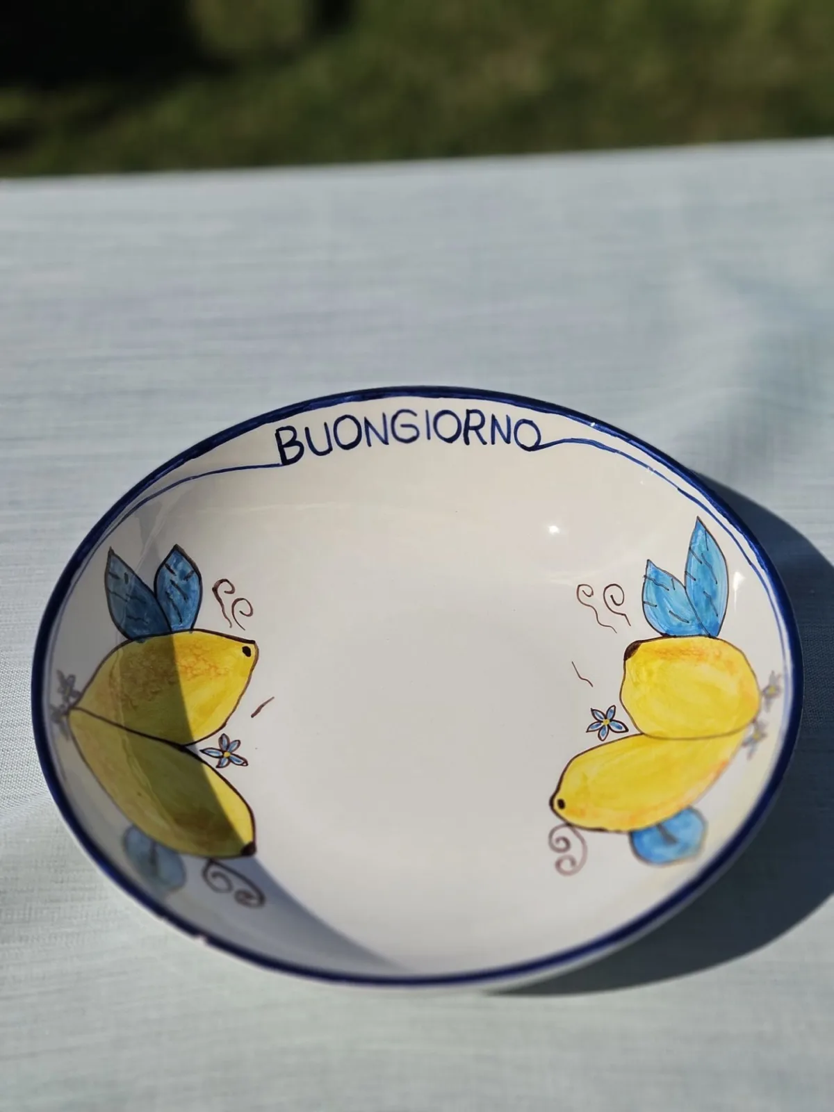 1 Adet El Yapımı El Boyaması 27cm Çapında Seramik Büyük Salata Kasesi - Limon Desenli ''Buongiorno'' - Görsel 2