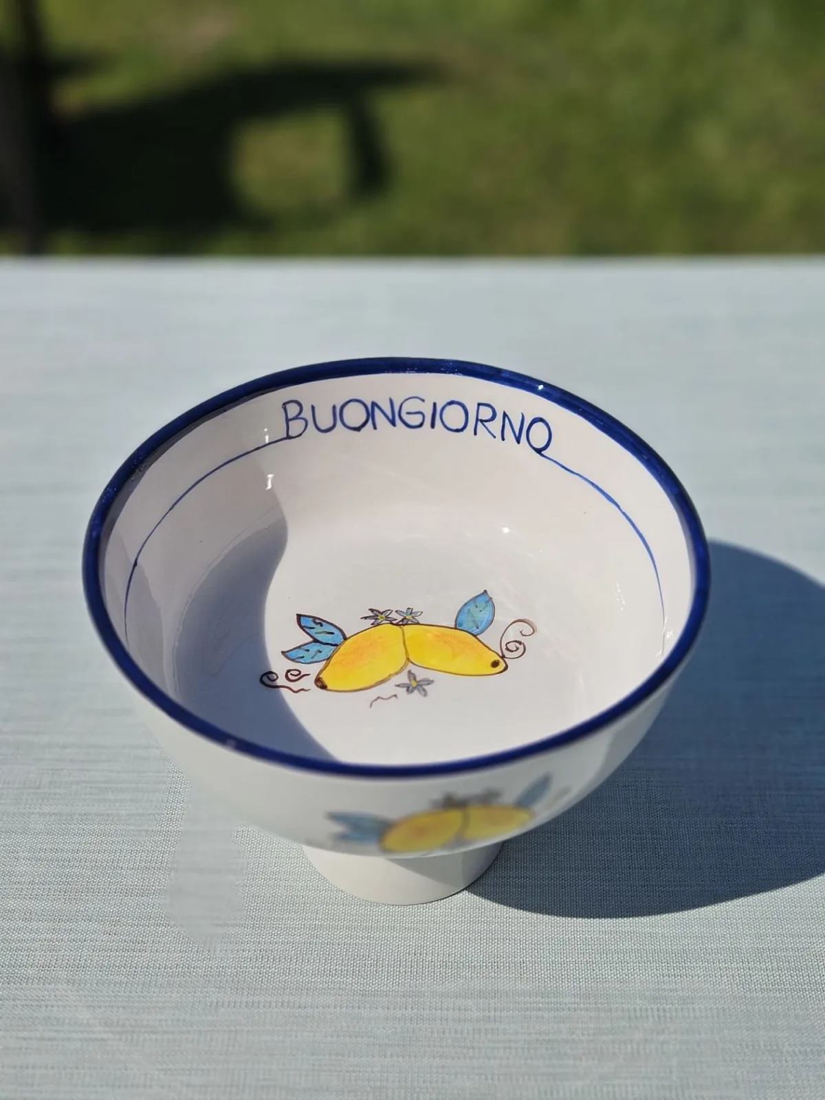 1 Adet El Yapımı El Boyaması 24cm Çapında Seramik Büyük Meyvelik - Limon Desenli ''Buongiorno'' - Görsel 2