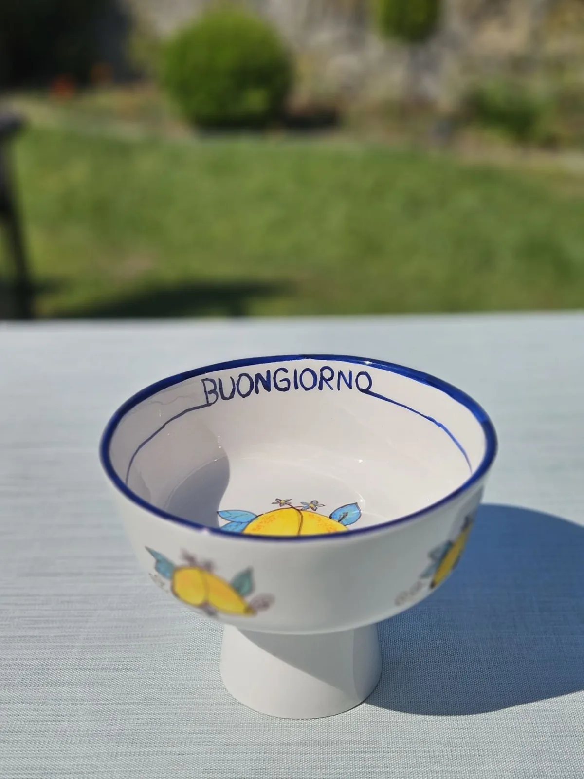 1 Adet El Yapımı El Boyaması  19cm Çapında 10cm Seramik  Meyvelik - Limon Desenli ''Buongiorno - Görsel 2