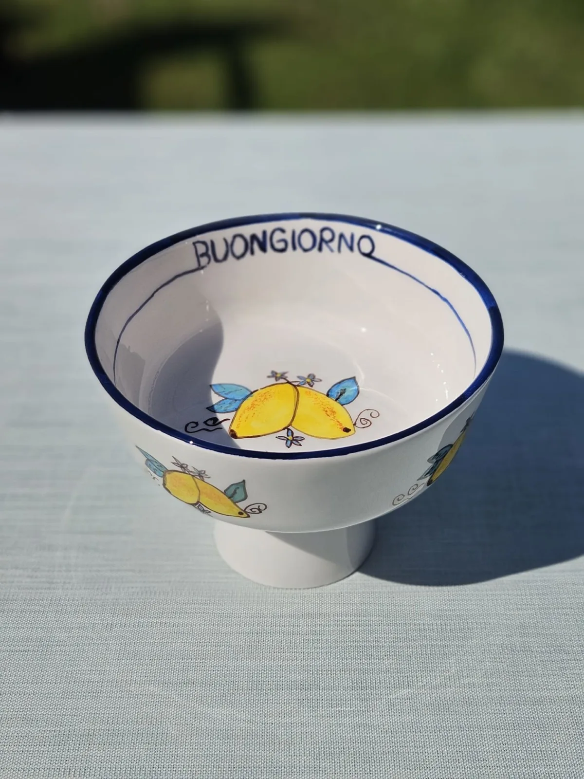 1 Adet El Yapımı El Boyaması  19cm Çapında 10cm Seramik  Meyvelik - Limon Desenli ''Buongiorno - Görsel 3