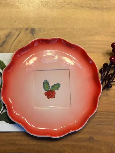 1 Adet El Yapımı El Boyaması Şekilsiz Formlu 21cm Seramik Tabak -,Kokina  Desenli