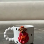 Boncuk Kulp Mrs Teddy 160ml Fincan Mug Kırmızı Elbise