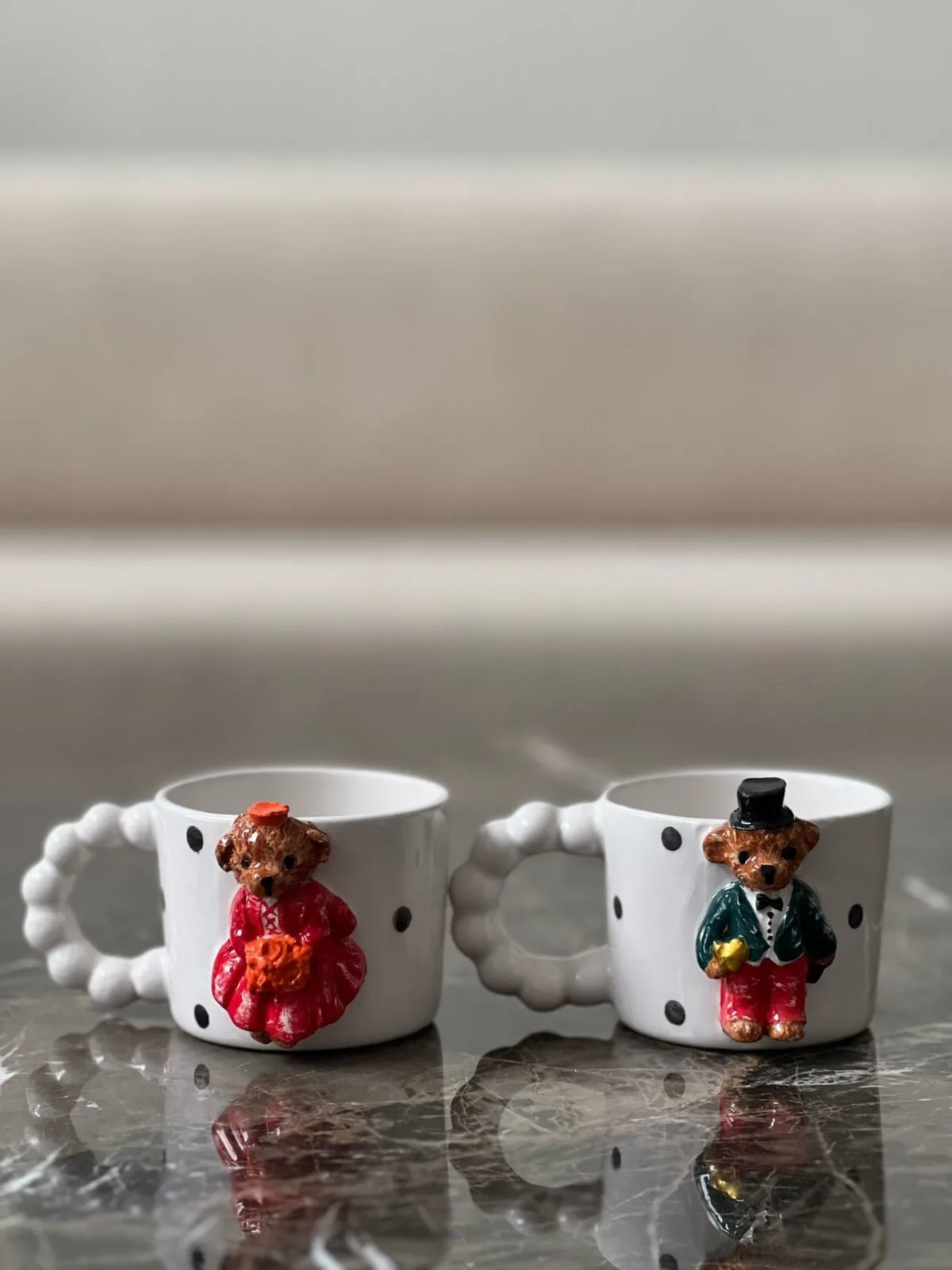 Boncuk Kulp Mrs Teddy 160ml Fincan Mug Kırmızı Elbise - Görsel 2