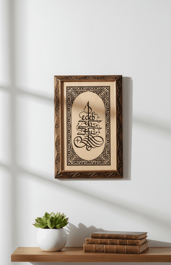 Ahşap Duvar Tablosu – İslami Edep Yahu Yazılı Duvar Dekorasyon