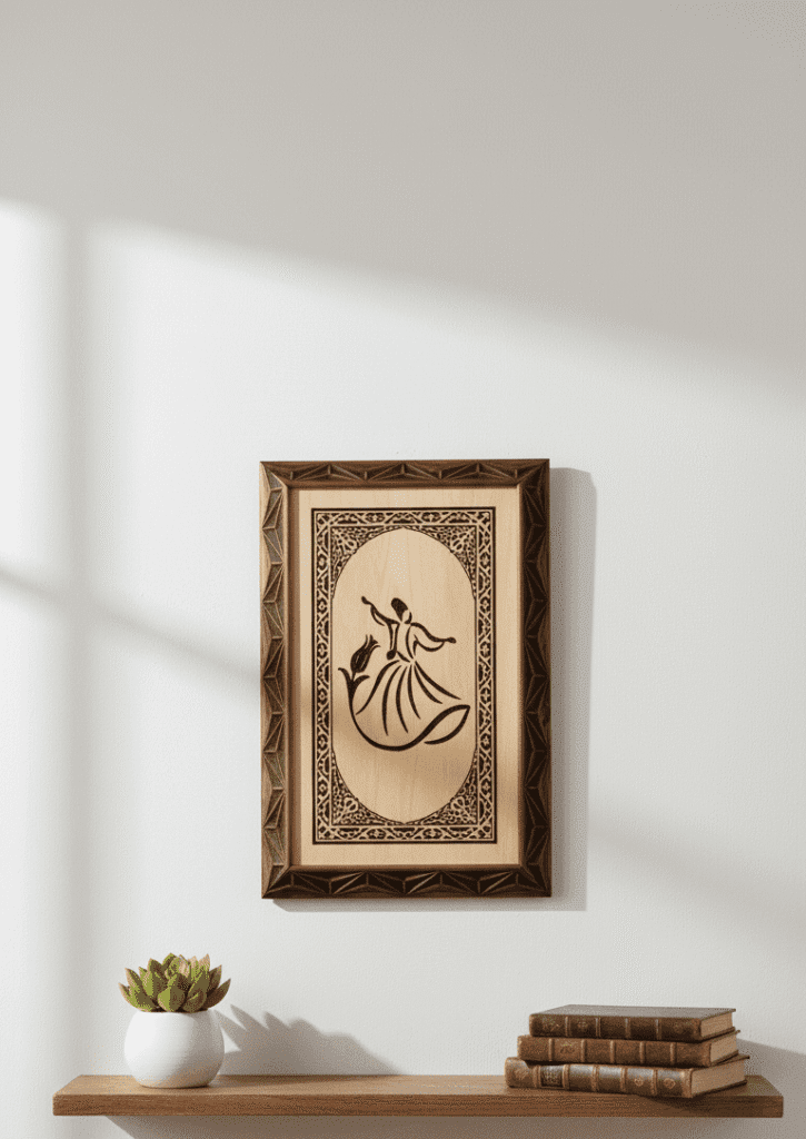 Ahşap Duvar Tablosu – İslami Semazen Figürlü Duvar Dekorasyon