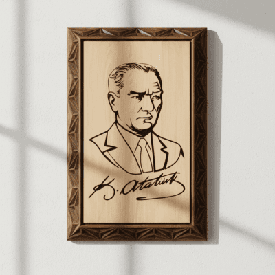 Duvar Dekoru – Atatürk Portre Çizimli Ahşap Duvar Tablosu