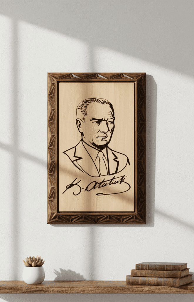 Duvar Dekoru – Atatürk Portre Çizimli Ahşap Duvar Tablosu