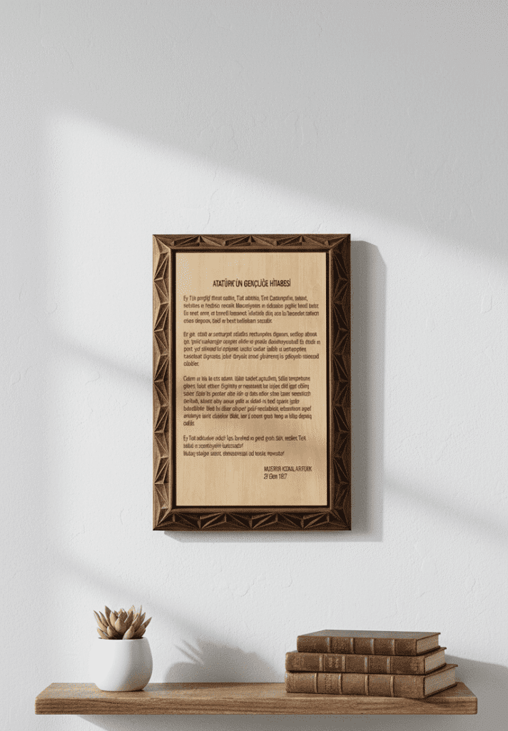 Duvar Dekoru – Gençliğe Hitabe Yazılı Ahşap Duvar Tablosu