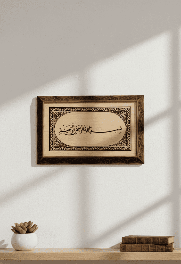 Duvar Dekoru – İslami Bismillahirrahmanirrahim Yazılı Ahşap Tablosu