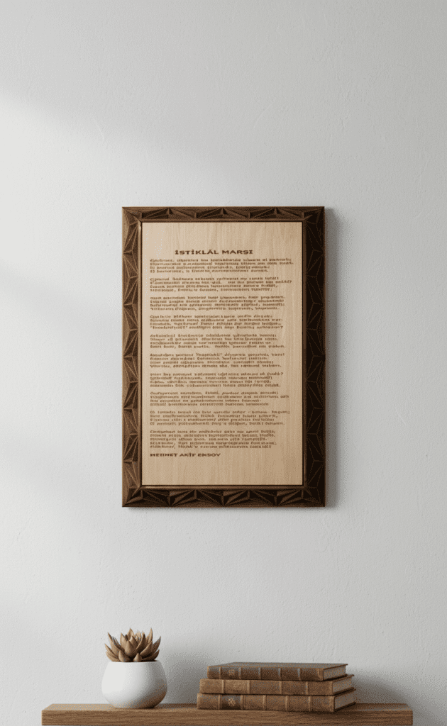 Duvar Dekoru – İstiklal Marşı Yazılı Ahşap Duvar Tablosu