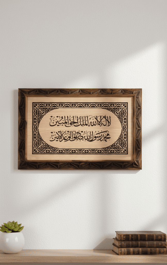Duvar Dekoru– La İlahe İllallahul Melikul Hakkul Mübin Yazılı Ahşap Tablosu
