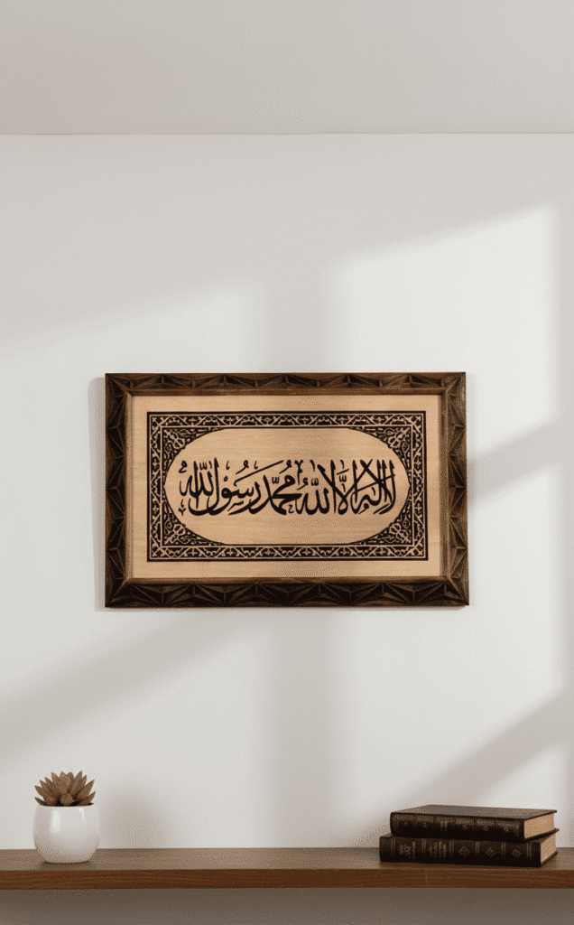 İslami Tablo – Kelime-i Tevhid Yazılı Ahşap Duvar Tablosu
