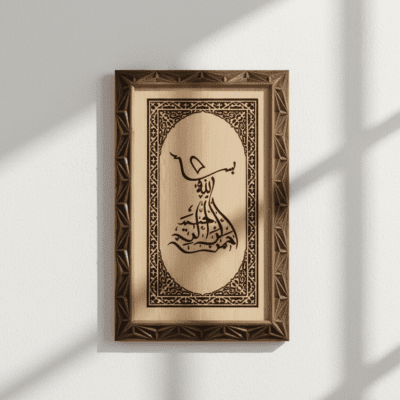 İslami Tablo – Besmele-i Şerif Yazılı Semazen Figürlü Ahşap Duvar Tablosu