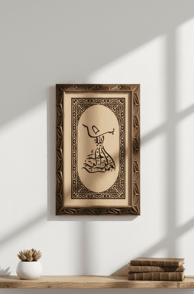 İslami Tablo – Besmele-i Şerif Yazılı Semazen Figürlü Ahşap Duvar Tablosu