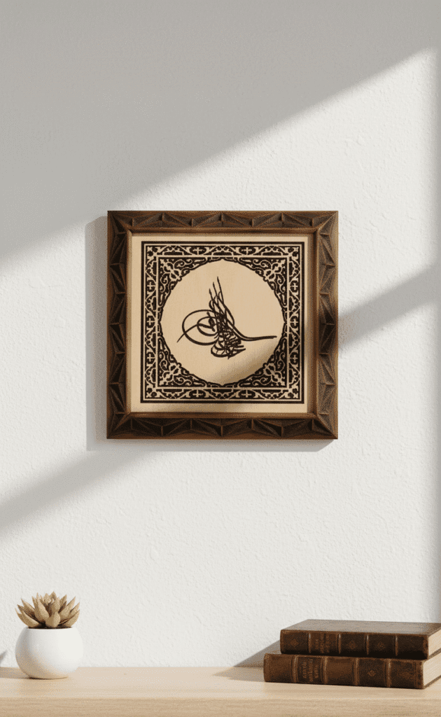 İslami Tablo – Osmanlı Tuğrası Yazılı Ahşap Duvar Tablosu