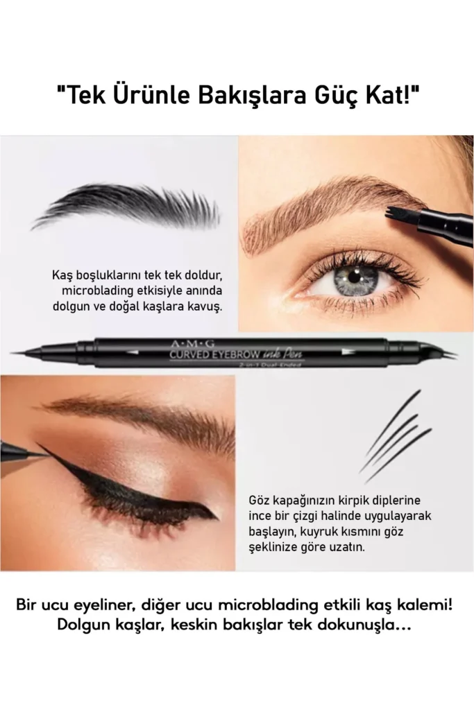 Suya Dayanıklı Çatal Uçlu Kaş Kalemi – 2’si 1 Arada Krem Microblading Etkili Eyeliner & Kaş Kalemi 3
