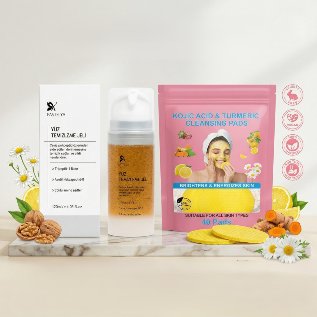 MÜKEMMEL 2'li Leke Karşıtı ve Aydınlatıcı Cilt Bakım Seti: Temizleme Jeli + Zerdeçallı Ped 1 Pastelya Cilt Bakım Seti